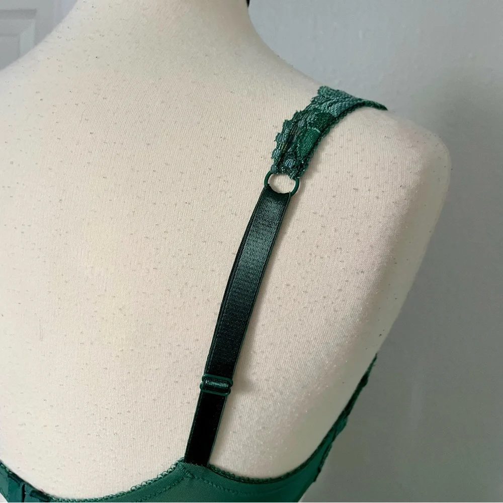 Vintage Victoria's Secret Emerald Green Floral Lace Underwire Bra 36C Lingerie